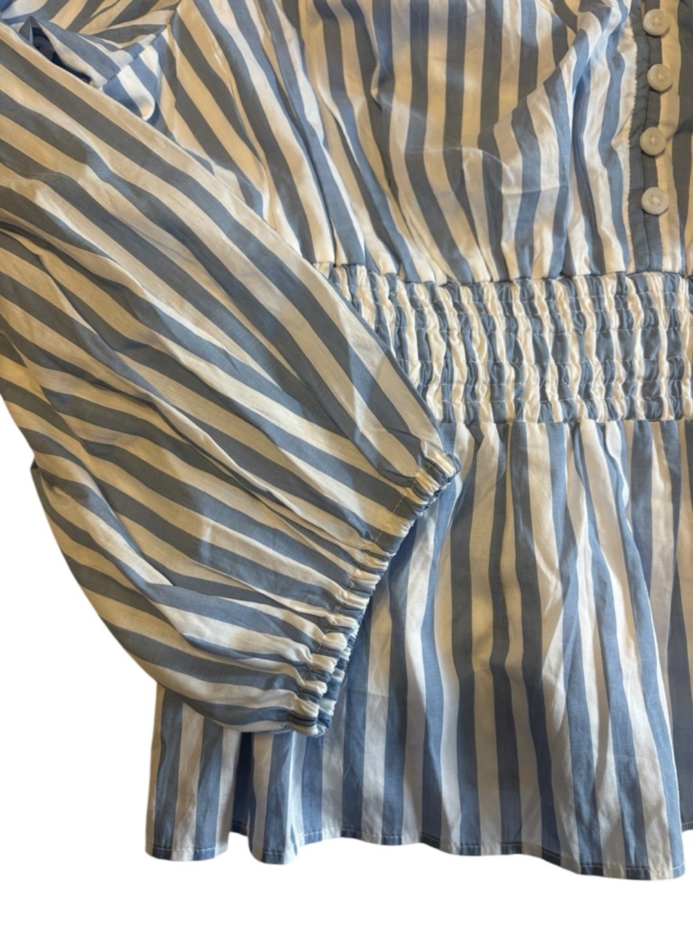 J. Crew V-Neck Smocked Waist Top in Stripe Cotton Lawn Size L Blue White NWT - Picture 6 of 10